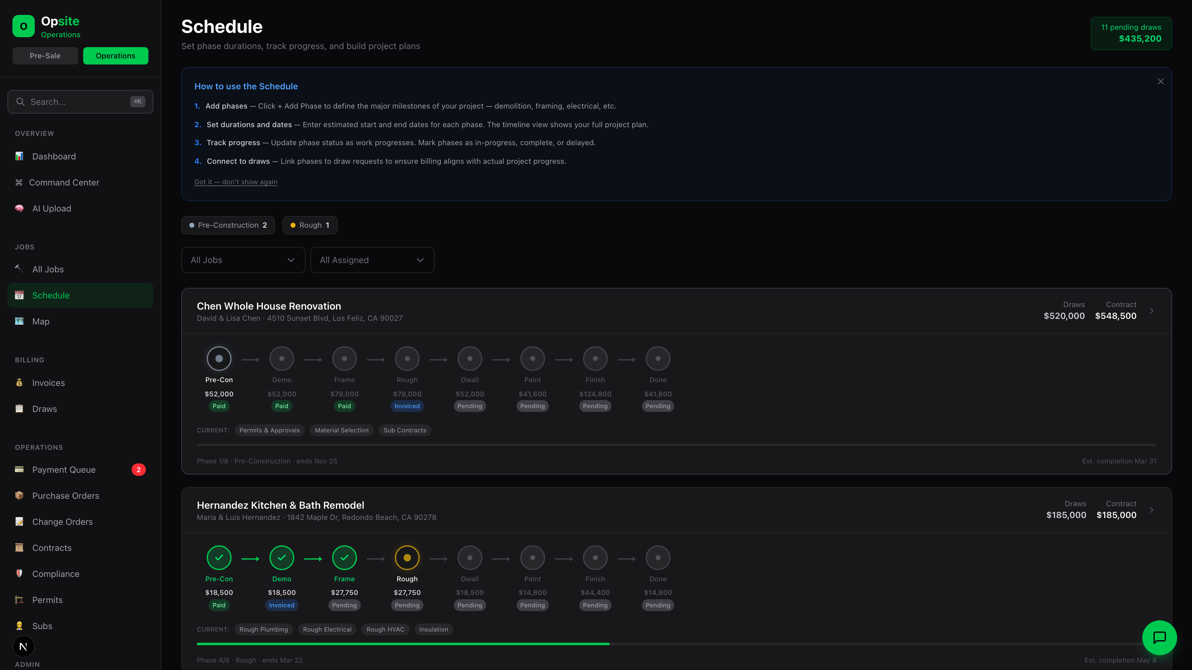 Opsite schedule and command center